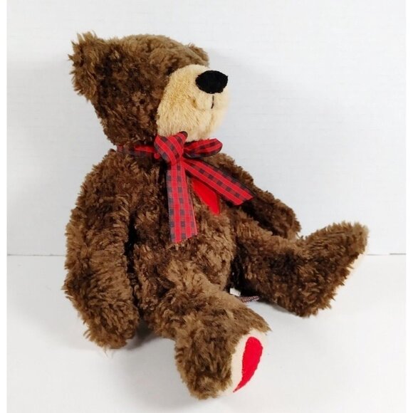 The Petting Zoo Brown Bear With Hearts Plush Stuffed Animal w/Bow 8" - Picture 2 of 4